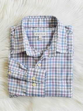 Peter Millar Men’s Plaid Button Down Shirt Large Long Sleeve Cotton Dress Shirt